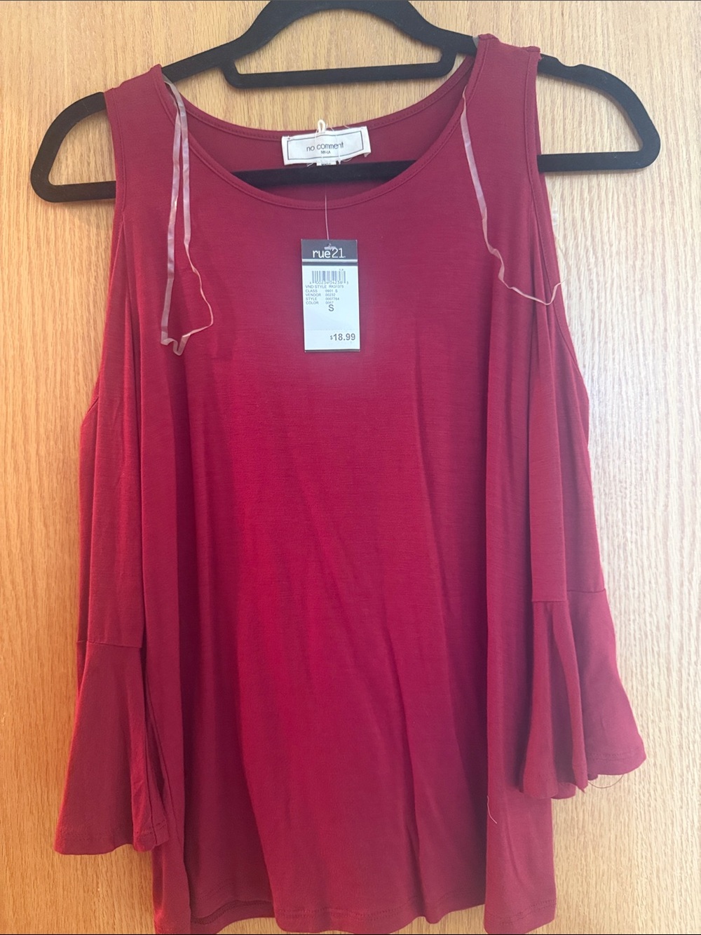 Rue21 Burgundy Cold-Shoulder Ruffle Sleeve Tunic